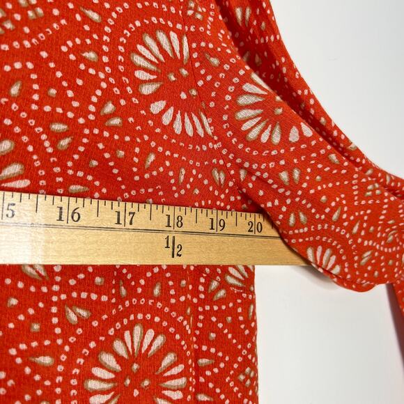 Lucky Brand Shirt Womens Large Orange Bishop Collar Festival Western Floral Boho - Picture 6 of 11